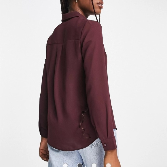 NWT New Look button through shirt- Burgundy Sold at ASOS - Picture 2 of 8